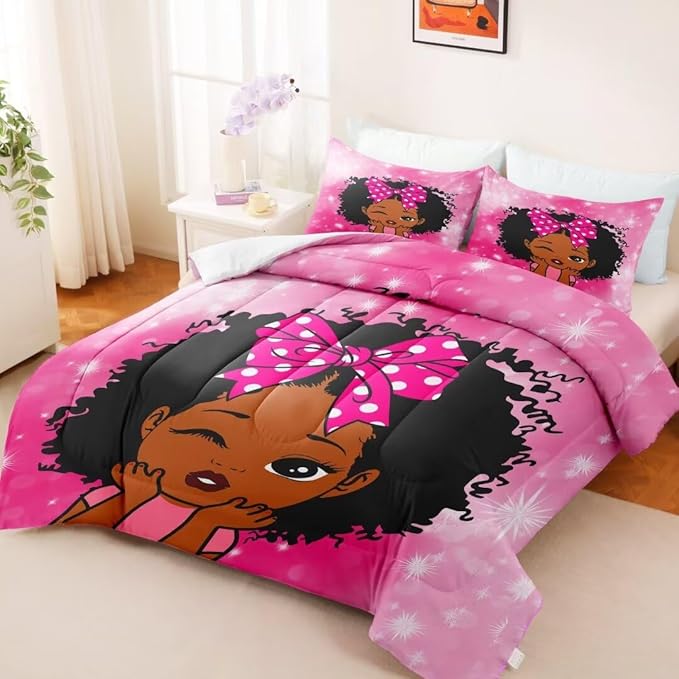 Black Girl Comforter Set Full for Kids Teens,Black Girl Magic Bedding Set,African American Girl Inspirational Quotes Comforter Set,Black Princess Bed Bedroom Set
