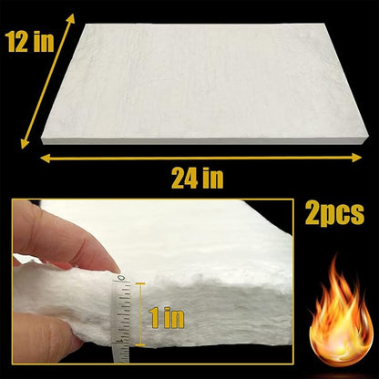 2 PCS 24" x12" x1" (Thick) Ceramic Fiber Blanket Fireproof Insulation Baffle Rated to 2400F, High-Temperature Resistance for Stoves, Kilns, Forges