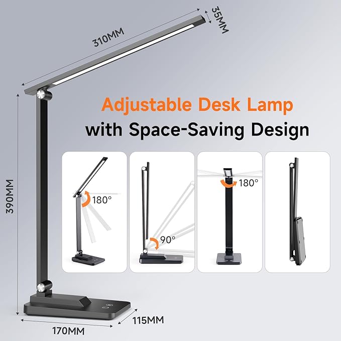 Mubarek Desk Lamp,15 Modes LED Desk Light,500 Lumen LED Lamp,Dimmable LED Table Lamp,Desk Lamps Office Accessories,Adjustable&Foldable Reading Lamp,Desk Light,LED Desk Lamp for Study Lamp,Bedside Lamp