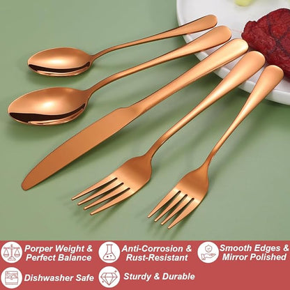 40 Pcs Rose Gold Silverware Set for 8, Food Grade Stainless Steel Flatware Set, Eating Utensils Sets Include Fork/Knife/Spoon,Home Kitchen Tableware Set, Reusable Cutlery Set, Dishwasher Safe