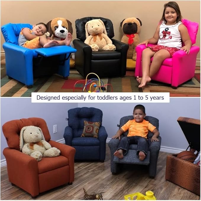 THE CREW FURNITURE Traditional Kids Recliner, Toddler Ages 1-5 Years, Home Décor Polyester Linen, Retro Orange