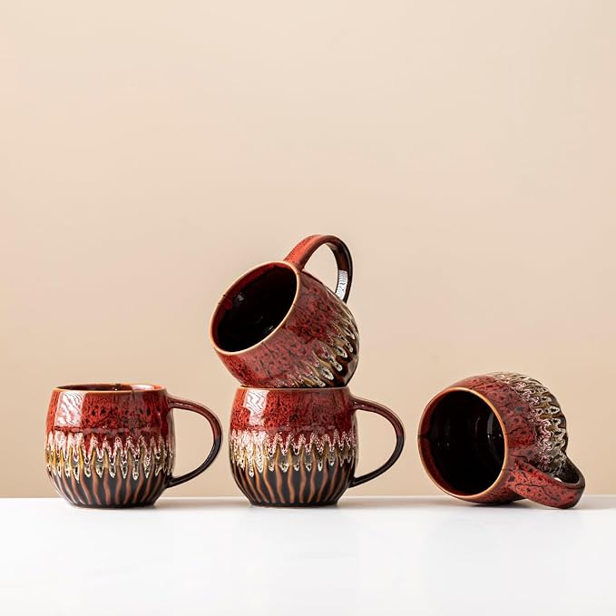 Large Ceramic Coffee Mug - 20oz Big Tea Cup, Red, Set of 4 | Large Tea Mug, Microwave Safe, Dishwasher Safe