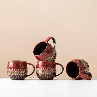 Large Ceramic Coffee Mug - 20oz Big Tea Cup, Red, Set of 4 | Large Tea Mug, Microwave Safe, Dishwasher Safe