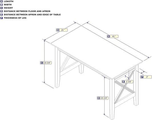 AFI 48" Solid Wood Writing Desk - Sturdy X Design - Home Office Desk with Drawer, Laptop Computer Work Study Table with USB Charger Walnut