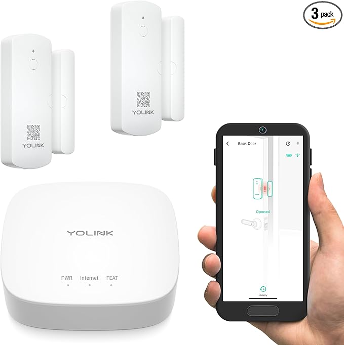 YoLinK LoRa Smart Door Sensor Starter Kit: 1/4 Mile Open-Air Range, Door Left-Open Reminders, Text/SMS, Email, App alerts, 5 Years Battery Life, Alexa, IFTTT, Home Assistant