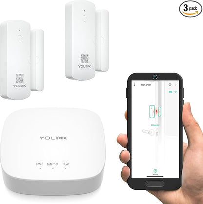YoLinK LoRa Smart Door Sensor Starter Kit: 1/4 Mile Open-Air Range, Door Left-Open Reminders, Text/SMS, Email, App alerts, 5 Years Battery Life, Alexa, IFTTT, Home Assistant