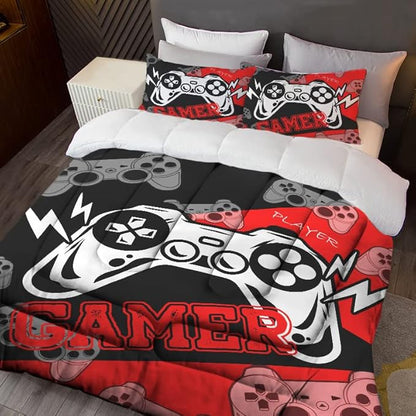 Sunnycitron Gaming Comforter Set for Boys Gamer Bedding Full Size Gamer Comforter Boys Teen Gamepad Game Bedding Kid's Comforter Set 1 Comforter with 2 Pillowcases
