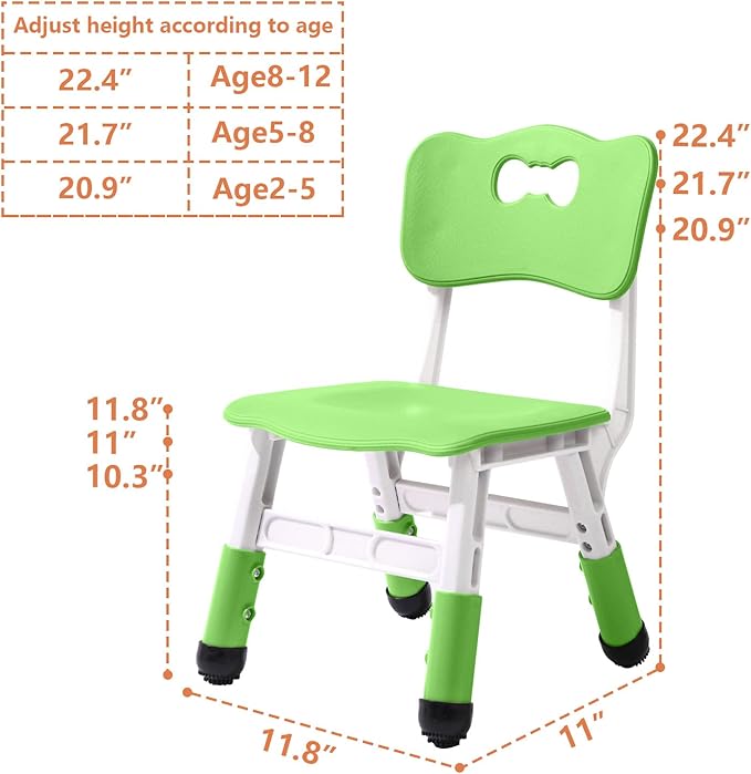 Adjustable Kid Chairs Indoor 3 Level Adjustable Suitable for Children Age 2-6. Maximum Load-Bearing 220LBS Suitable for Family Classroom and Nursery Child Seat Set (2-Pack-Green)