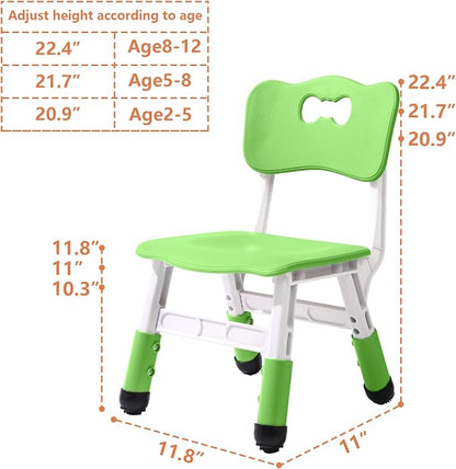Adjustable Kid Chairs Indoor 3 Level Adjustable Suitable for Children Age 2-6. Maximum Load-Bearing 220LBS Suitable for Family Classroom and Nursery Child Seat Set (2-Pack-Green)