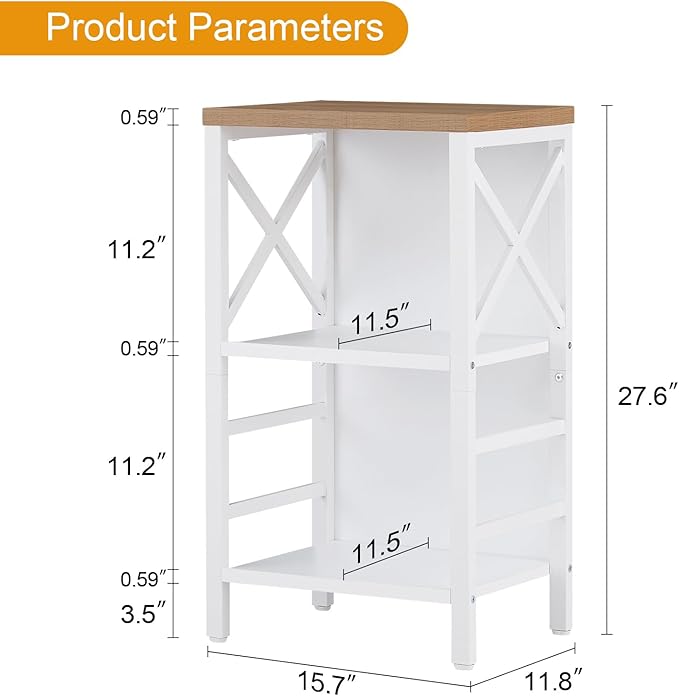 Bookcase, Industrial Small Bookshelf,3-Tier Bookcase Storage Organizer, Small Book Shelf for Small Spaces, Living Room, Bedroom and Home Office, White&Brown