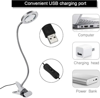 ATOMUS 2.5X Magnifying Lamp, LED USB Rechargeable Tattoo Beauty Magnifier Lamp with Metal Clip for Eyebrow Tattoo Manicure Eyelash Extension Read