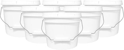 2-Gallon Bucket with Airtight Lid – Made in USA, Food Grade BPA Free Plastic, Heavy Duty Multi-Use, Metal Handle with Grip, Stackable Storage – White, 6 Pack