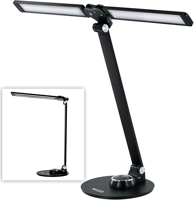 NUNET LED Desk Lamps for Home Office,Piano Lamp for Upright Piano,Rotatable Aluminum Desk Lamps with USB Charging Port,Eye-Caring Reading Light/3 Lighting Modes/Brightness Adjustable Lamp,Black