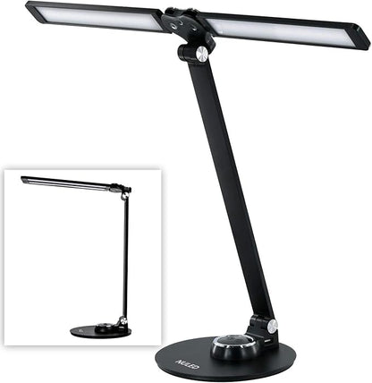 NUNET LED Desk Lamps for Home Office,Piano Lamp for Upright Piano,Rotatable Aluminum Desk Lamps with USB Charging Port,Eye-Caring Reading Light/3 Lighting Modes/Brightness Adjustable Lamp,Black