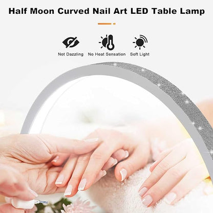 Half Moon Nail Desk Lamp, 48W Manicure LED Light for Nails, 3360 Lumen Stepless Dimming with Wire Controller, 3 Light Modes Nail Light for Desk, Arch Light for Nail Techs