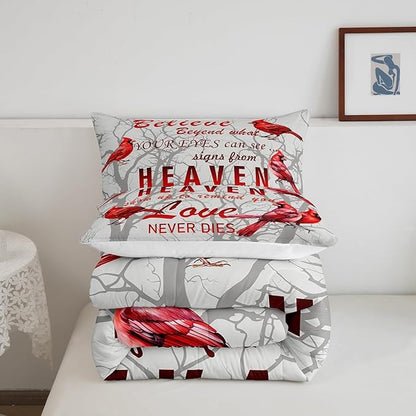 Cardinal Bird Comforter Set King Size Farmhouse Red Birds Bedding Set for Girls Boys Women Men Tree Branches Decor Comforter Nature Comforter with 2 Pillow Case
