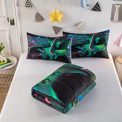 Gamer Comforter Sets for Teen Boys,Gaming Bedding Sets Full,Video Game Bedspread,Game Gamepad Bed Set,Controller Bedding Gamer Home Decor 3 Piece 1 Comforter and 2 Pillowcases