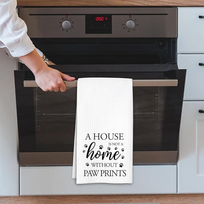 Dog Hand Towel, A House is Not a Home Without Paw Prints, Waffle Weave Microfiber Pet Kitchen Towel, Cute Decor for Dog Lovers