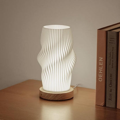 Bedside Lamps for Bedroom Nightstand Lamp,Vintage Style Striped Small Night Light Lamp,Gold Mini Modern Lamp with Woodbase,Gold Mini Table Lamp LED Lights for Living Room,Dorm,Kids Room,Office