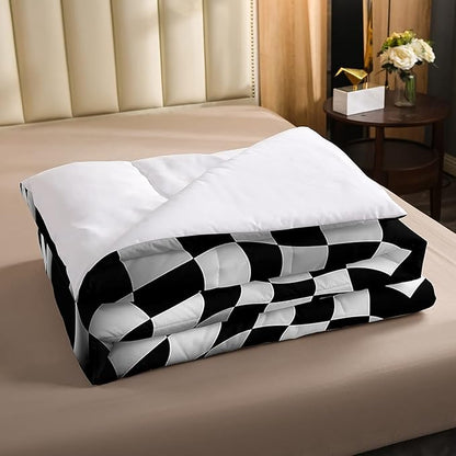 Erosebridal Race Car Bedding Set for Boys Twin Bed,Kids Teen Extreme Sports Car Comforter Set,Black White Checkered Grid Bed Comforter Set Retro Red Cool Vehicle Automobile Quilt Duvet 1 Pillow Case