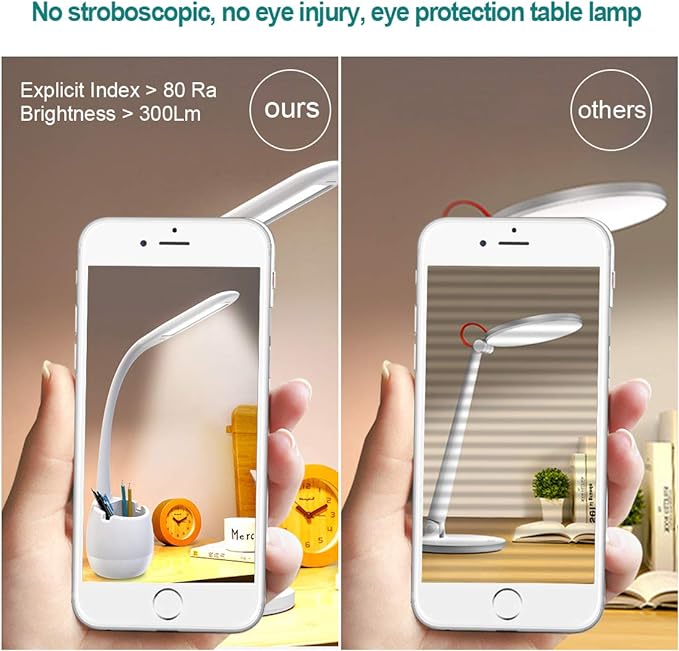 ERAY Kids Desk Lamp LED Study 2000mAh Rechargeable Desk Light with Pen Holder/ 8 Colors Night Light/ 3 Brightness Levels/Touch Control, Dimmable Table Lamp for Boys & Girls Eye-Caring Reading