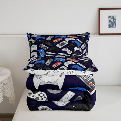 Erosebridal Teens Gamer Comforter Set King Size, Modern Game Down Comforter for Kids Boys Children, Video Game Bedding Set,Player Gaming Gamepad Joystick Soft Quilt Set Room Decor