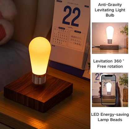 Levitating Bulb Lamp Magnetic Floating Light Desk Lamp Night Light, 360 Degree Wireless Automatic Rotating Light for Gifts Home Office Decor Desk Tech Toys (Square-Mini Dark Brown)