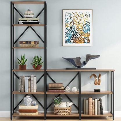 Tribesigns 9 Shelves Bookshelves, Industrial Ladder Corner Etagere Bookcase, Rustic 6-Tier Display Open Shelf Storage Organizer for Living Room