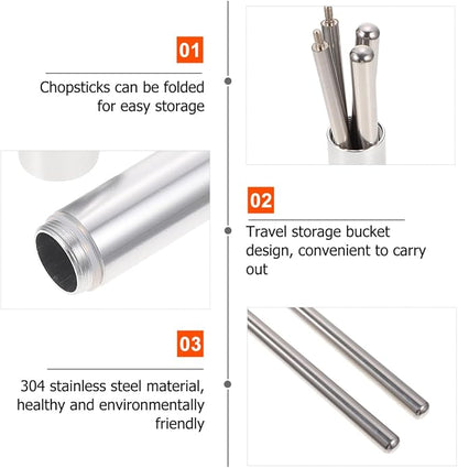 1 Set Folding Chopsticks Travel Utensils with Case Stainless Steel Tableware Retractable Chopsticks Chinese Outdoor Cutlery 304 Stainless Steel Foldable Student Noodle