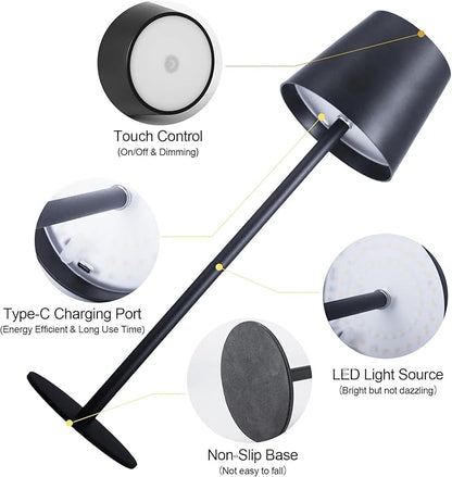 ORALUCE Cordless Table Lamp Rechargeable, Battery Operated LED Desk Lamp with USB Type-C Charging Port, 3 Color Stepless Dimming LED Lamp for Bedroom/Restaurant/Party/Coffee Shop/Camping/Bars, 1 Pack