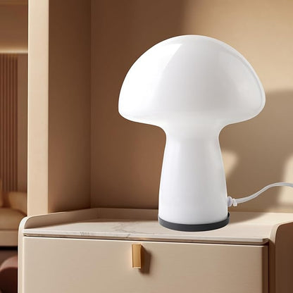 Mushroom Lamp,Glass Table Bedside Lamps,Translucent Vintage Style Striped Small Night Mushroom Decor Light for Ambient,Kids,Bedroom,Living,Gift (milk white)