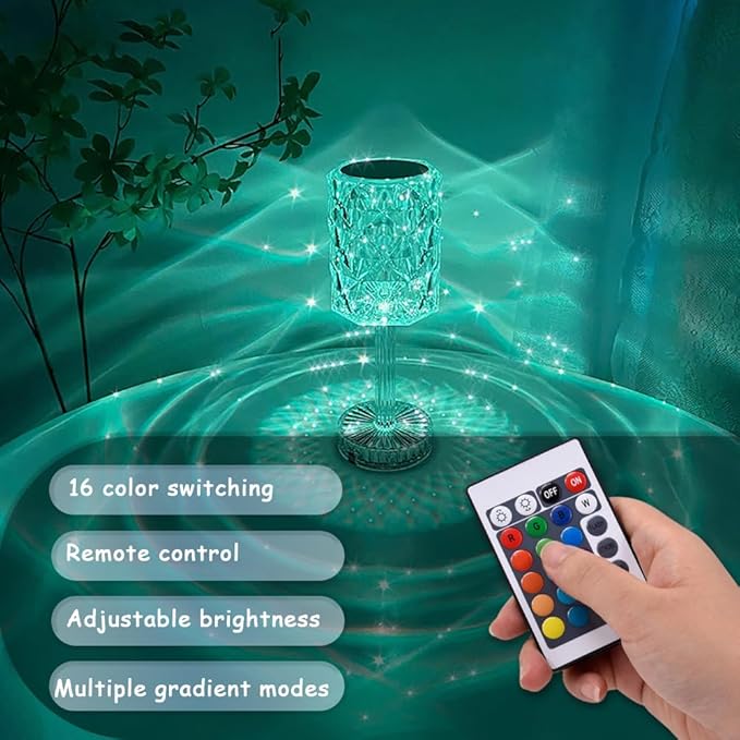 Portable Crystal Table Lamp,Acrylic Cordless LED Desk Lamp with Touch Control, 3 Color Touch Control Rechargeable Lamp, Night Light, Bedside Lamp,Dining Room Lamp (16 Color)