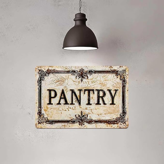 Vintage Distressed Style Aluminum PANTRY Wall Decor Metal Sign 8X12in Retro Ornate Border Rustic Art Sign for Kitchen Pantry Room Farmhouse Home Decoration