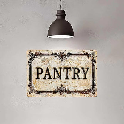 Vintage Distressed Style Aluminum PANTRY Wall Decor Metal Sign 8X12in Retro Ornate Border Rustic Art Sign for Kitchen Pantry Room Farmhouse Home Decoration