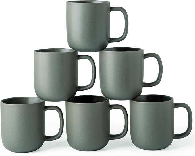 AmorArc 14oz Coffee Mugs Set of 6, Ceramic Coffee Mugs with Large Handle & Wavy Rim for Latte/Hot Cocoa/Tea, Stylish Coffee Mugs for Men Women. Oven,Dishwasher&Microwave Safe, Reactive Glaze