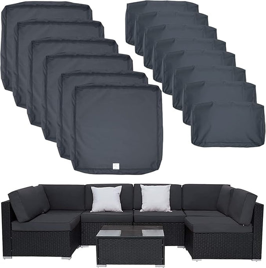 ClawsCover 14Pack Outdoor Patio Seat and Back Cushions Replacement Covers Fit for 7Pieces 6-Seater Wicker Rattan Sectional Couch Chair Furniture Set,Dark Grey-Include Cover Only (Large)