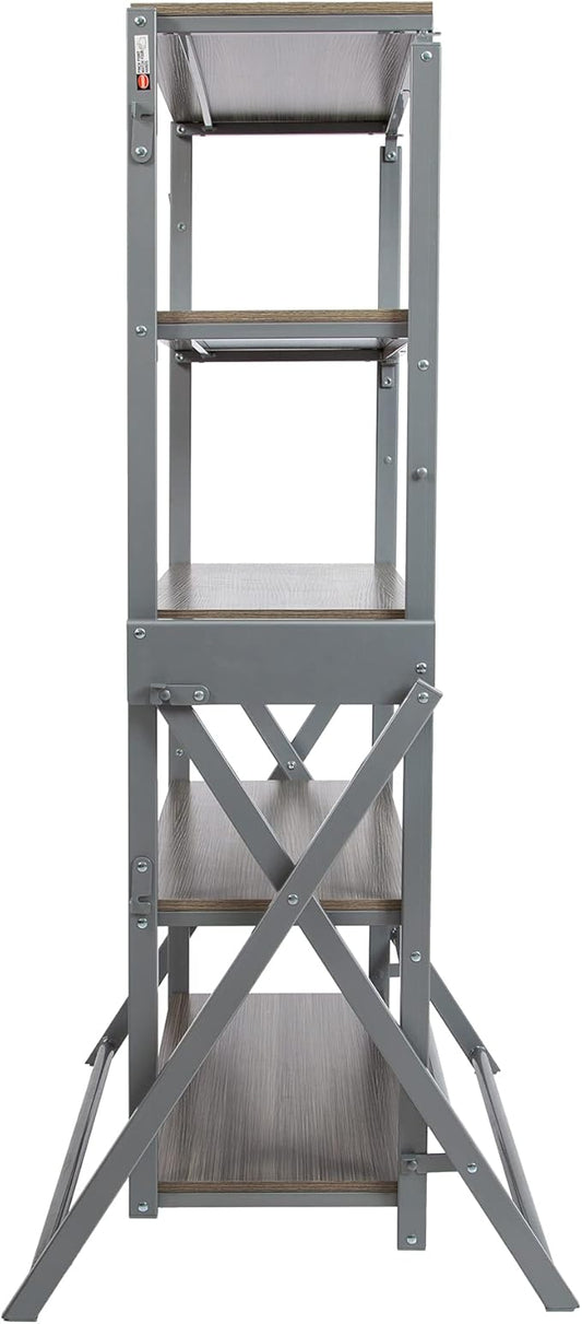 Origami Modern 2 in 1 Shelf to Table Style, Organizer Deco Rack Magically Turn to a Table/Desk in a Second,Fully Assembled, Platinum/Gray US Patent Pending (STT-PLAGRY)