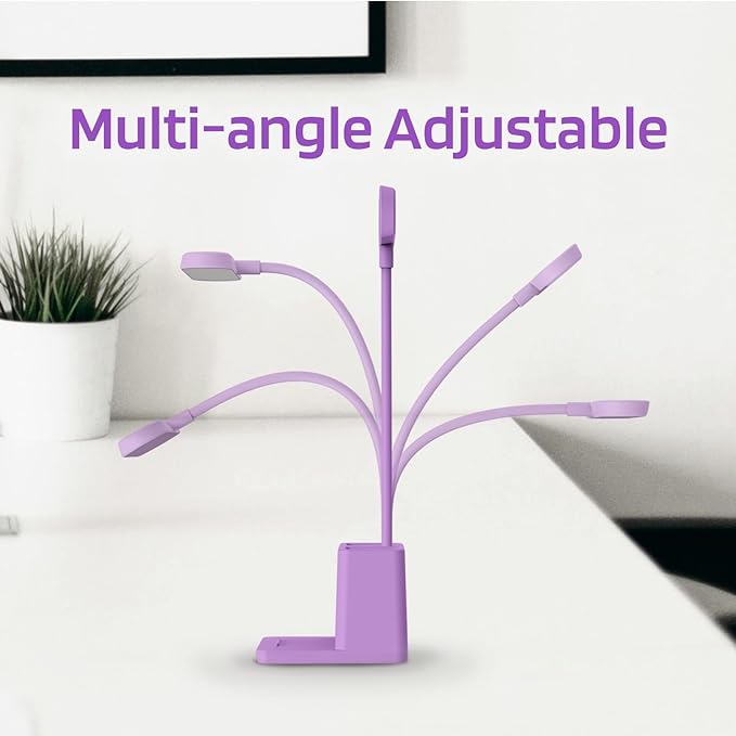 AXX Purple Desk Lamp, Study Lamp/Desktop Lamps for Small Spaces - Small, Battery Operated, Rechargeable, Cute, Gooseneck, Mini, Cordless - College Dorm Room/Home Office Desk Accessories