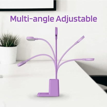 AXX Purple Desk Lamp, Study Lamp/Desktop Lamps for Small Spaces - Small, Battery Operated, Rechargeable, Cute, Gooseneck, Mini, Cordless - College Dorm Room/Home Office Desk Accessories