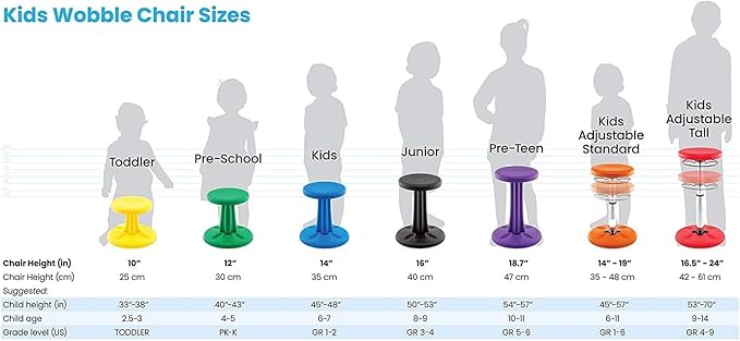 Kore Kids Junior Wobble Chair - Flexible Seating Stool for Classroom, Elementary School, ADD/ADHD - Made in The USA - Junior- Age 8-9, Grade 3-4, Blue (16in)