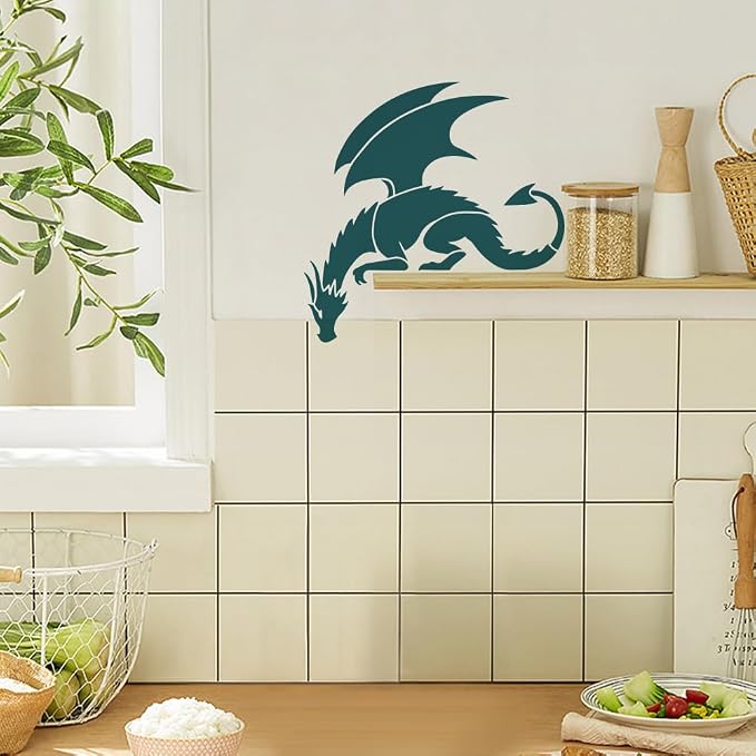 FINGERINSPIRE Dragon Painting Stencil with Paint Brush 11.8x11.8inch Pterosaur Drawing Template Dragon Pattern Stencil Corner Theme Decoration Template for Painting on Wood Wall Fabric Furniture