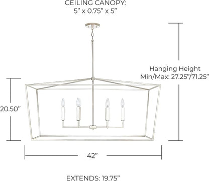 Capital Lighting 837661PN Thea Symmetrical Clear Line Island/Linear Pendant, 6-Light 360 Total Watts, 21" H x 42" W, Polished Nickel
