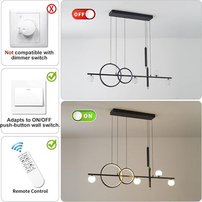 ORANOOR Modern LED Pendant Lights, Dimmable 47inch Linear LED Chandelier | Upgraded Black & Gold Dining Room Hanging Light Fixtures Kitchen Island Globe Pendant Lighting for Dining Table (4200lm)