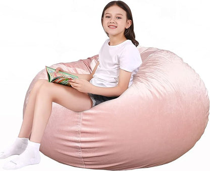 Lukeight Stuffed Animal Storage Bean Bag Chair Cover for Kids, Zipper Beanbag Chair Cover for Organizing Toddler & Kids' Rooms Plush Toys (Pink Velvet, XX-Large)