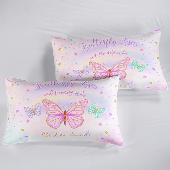 CVHOUSE Butterfly Bedding Set,Butterfly Comforter Full,Butterfly Comforter Set for Girls Kids Teens,Butterflies Quilt Set with 1 Comforter and 2 Pillow Cases- 3 Piece