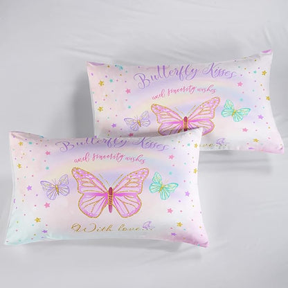 CVHOUSE Butterfly Bedding Set,Butterfly Comforter King,Butterfly Comforter Set for Girls Kids Teens,Butterflies Quilt Set with 1 Comforter and 2 Pillow Cases- 3 Piece