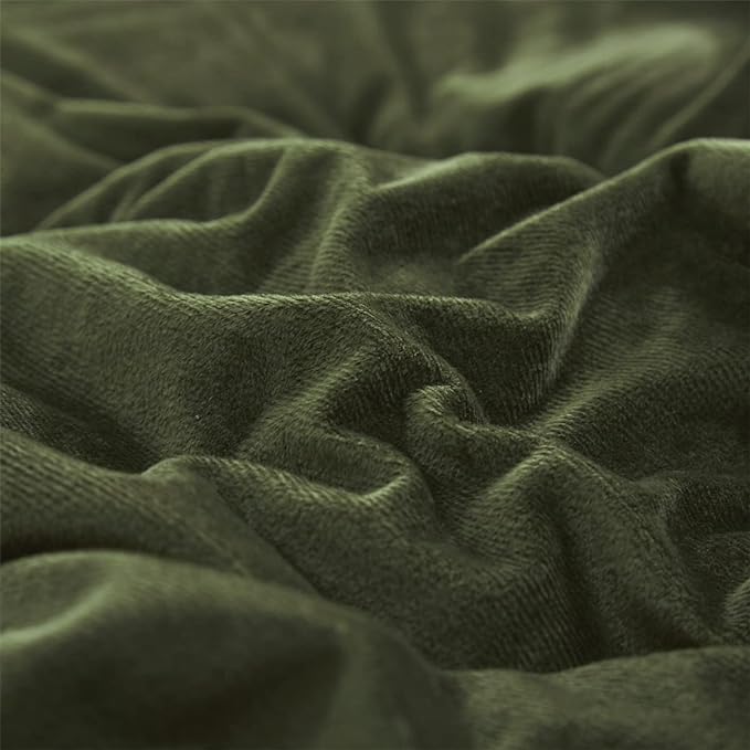 Wellboo Army Green Velvet Comforter Sets California King Solid Olive Green Fluffy Bedding Comforters Cal King Dark Green Flannel Quilt Plain Military Green Fuzzy Bedding Hunter Green Plush Blankets