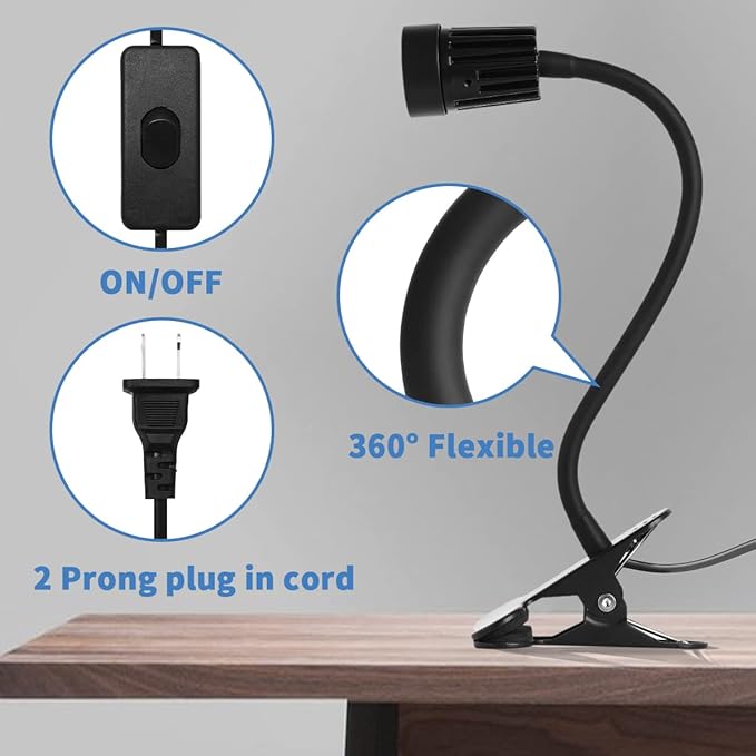 EAGLOD LED Clamp Clip on Light Desk Lamp, 3w Clip Bedside Lamp Clamp,360°Flexible Gooseneck Night Lights, Reading Lighting,Table Lamp for College Dorm,Home,Nail Art,Tattoo Lamp 2Pack