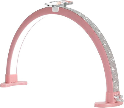 Half Moon Light with Phone Holder, 29 in 48W Nail Desk Lamp, Lash Light for Eyelash Tech, Makeup, Tattoo, Spa, Salon, Nail Tech Lamp with Stepless Dimming & Color Temperature(Pink)