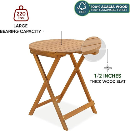 Round Table Heavy Duty 400lbs Capacity Patio Bistro Set 3 Piece Outdoor, Folding Chairs w/Cushion